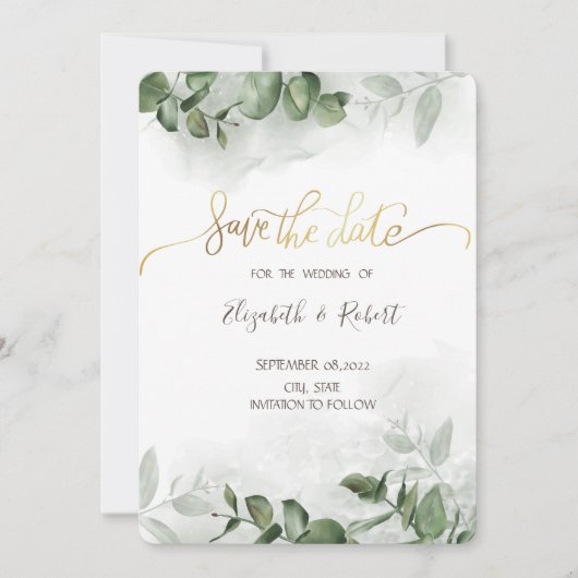 Waterverf Eucalyptus Greenery slaat de datum op Save The Date (Voorkant)