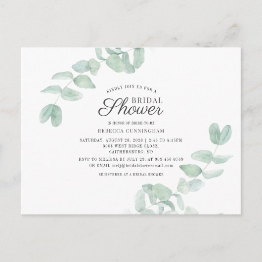 Waterverf Eucalyptus Greenery Vrijgezellenfeest Uitnodiging Briefkaart (Voorkant)