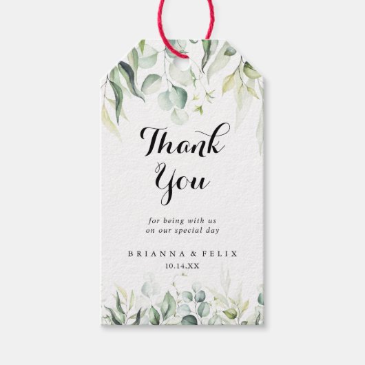 Waterverf Eucalyptus Greenery Weddenschap Hartelij Cadeaulabel (Voorkant)