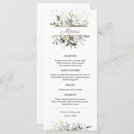 Waterverf Eucalyptus Greenery Wedding Dinner Menu (Voorkant / Achterkant)