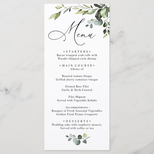Waterverf Eucalyptus Greenery Wedding Dinner Menu (Voorkant)