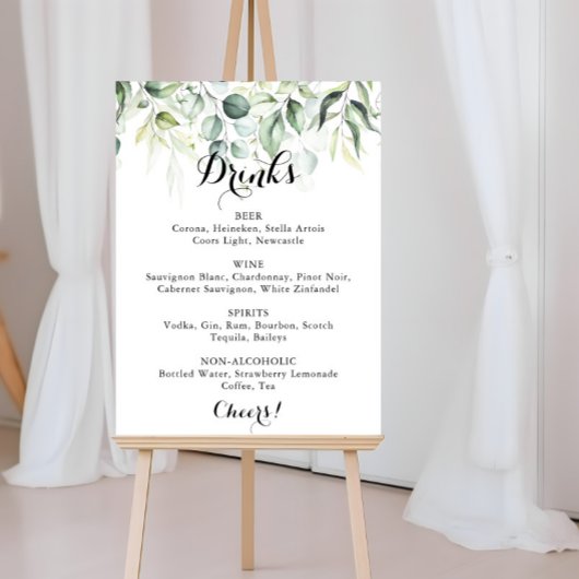 Waterverf Eucalyptus Greenery Wedding Drink Menu Poster