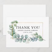 Waterverf Eucalyptus Greenery Wedding Gold Lijst Bedankkaart (Voorkant / Achterkant)
