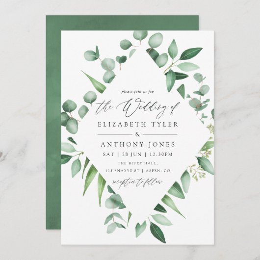 Waterverf Eucalyptus Greenery Wedding Kaart (Voorkant / Achterkant)