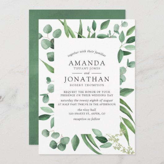 Waterverf Eucalyptus Greenery Wedding Kaart (Voorkant / Achterkant)