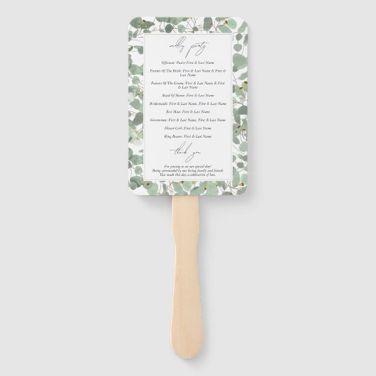 Waterverf Eucalyptus Greenery Wedding Programme Handwaaier (Achterkant)