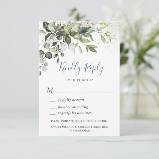 Waterverf Eucalyptus Greenery Wedding RSVP Kaart (Staand voorkant)