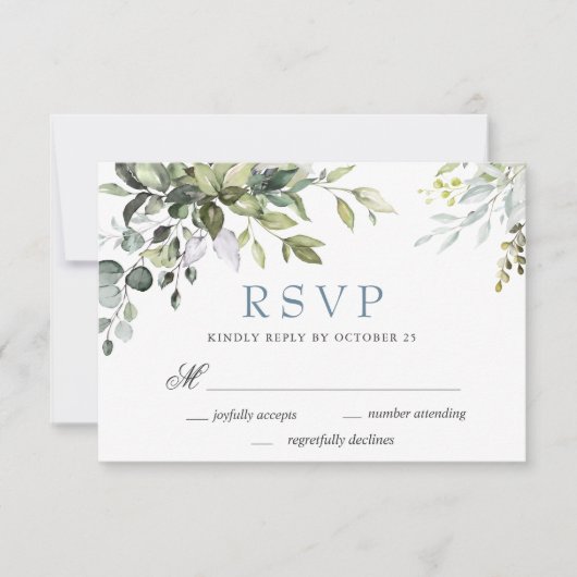 Waterverf Eucalyptus Greenery Wedding RSVP Kaart (Voorkant)