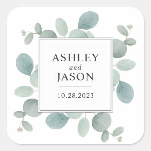 Waterverf Eucalyptus Greenery Wedding Vierkante Sticker