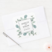 Waterverf Eucalyptus Greenery Wedding Vierkante Sticker (Envelop)