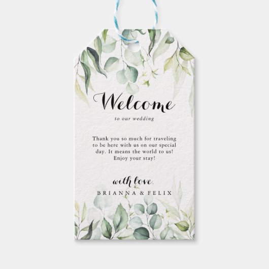 Waterverf Eucalyptus Greenery Wedding Welkom Cadeaulabel (Voorkant)