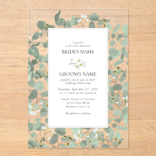 Waterverf Eucalyptus groen bloesems bruiloft Acryl Uitnodigingen