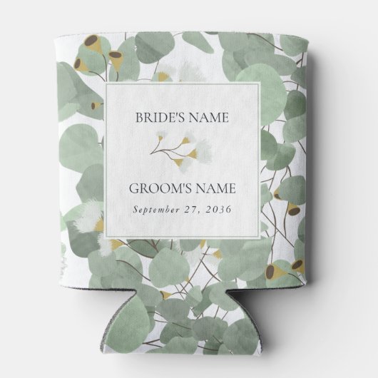 Waterverf Eucalyptus groen bloesems bruiloft Blikjeskoeler (Achterkant)