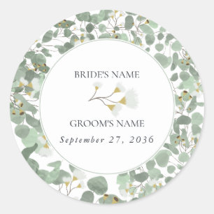 Waterverf Eucalyptus groen bloesems bruiloft Ronde Sticker