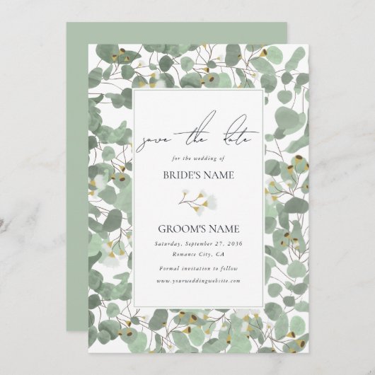 Waterverf Eucalyptus groen bloesems bruiloft Save The Date (Voorkant / Achterkant)