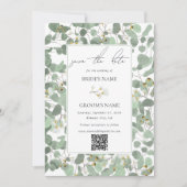 Waterverf Eucalyptus groen bloesems bruiloft Save The Date (Voorkant)