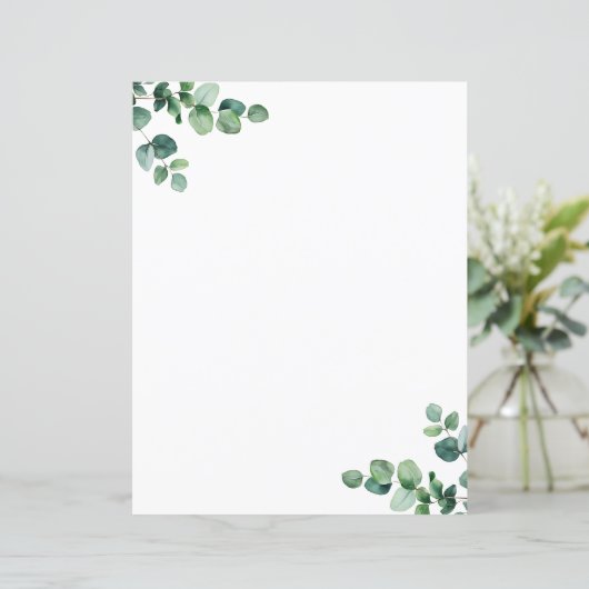 Waterverf Eucalyptus groen briefpapier (Staand voorkant)