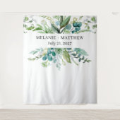 Waterverf Eucalyptus groen bruiloft achtergrond Wandkleed (Voorkant)