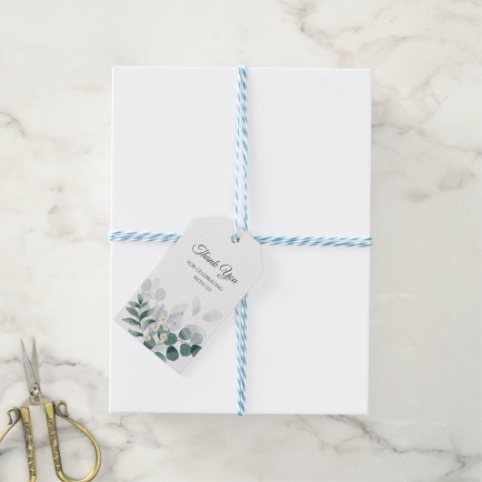 Waterverf eucalyptus groen bruiloft dank u cadeaulabel (Met Touw)