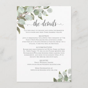 Waterverf Eucalyptus & groen Bruiloft Details Informatiekaartje
