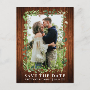 Waterverf Eucalyptus groen hout Save the date Briefkaart