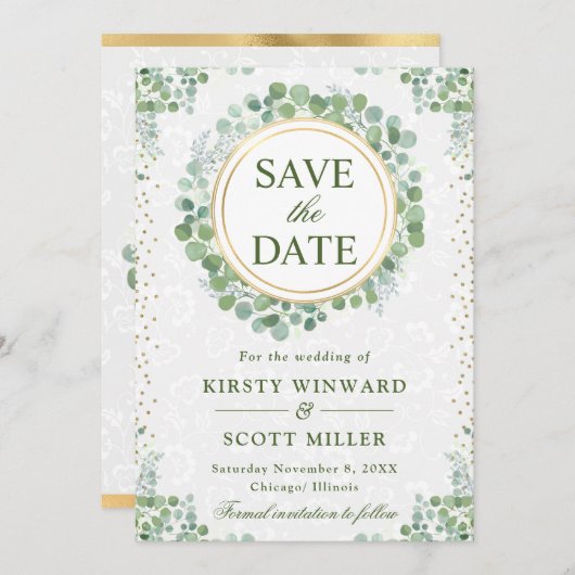 Waterverf Eucalyptus groen krans bruiloft Save The Date (Voorkant / Achterkant)