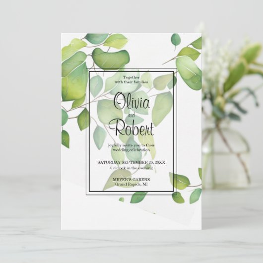 Waterverf eucalyptus groen loof bruiloft kaart (Staand voorkant)