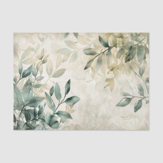 Waterverf Eucalyptus groen op crème decoupage Tissuepapier (Voorkant)