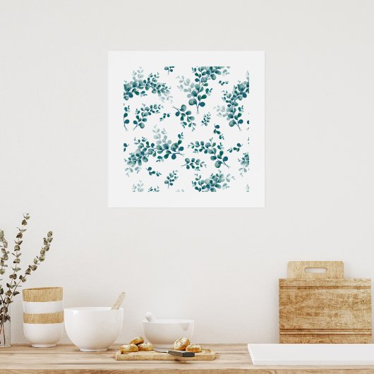 Waterverf eucalyptus groen poster (Keuken)