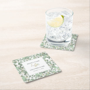 Waterverf Eucalyptus Groene Bloesems Bruiloft Vierkante Kartonnen Onderzetter