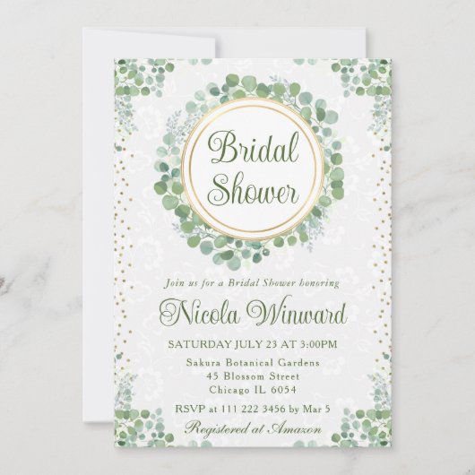 Waterverf Eucalyptus Groene Bruidsdouche Kaart (Voorkant)