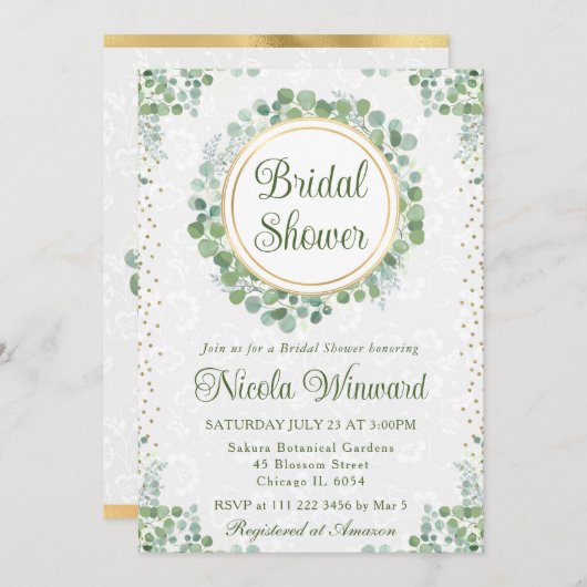 Waterverf Eucalyptus Groene Bruidsdouche Kaart (Voorkant / Achterkant)