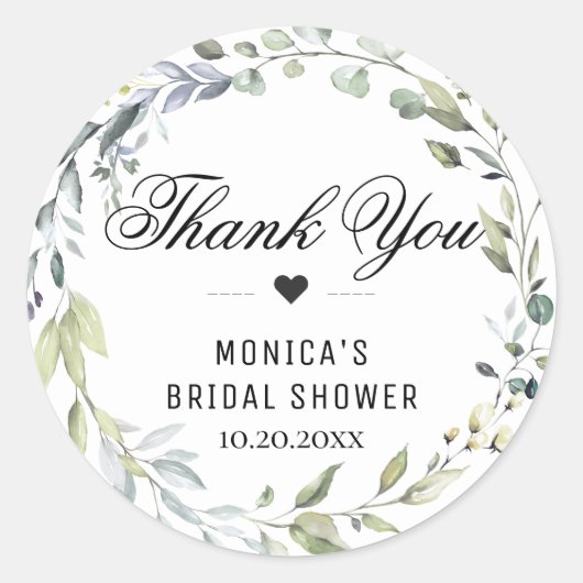 Waterverf Eucalyptus Groene Bruidsdouche Ronde Sticker (Voorkant)