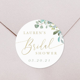 Waterverf Eucalyptus Groene Bruilofts Bruidsshower Ronde Sticker