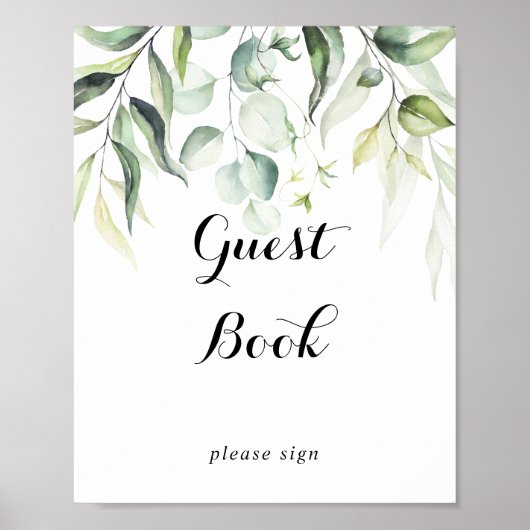 Waterverf Eucalyptus Groene Gastensignatuur Poster (Voorkant)