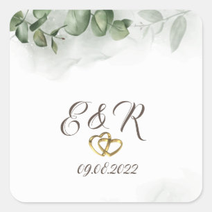 Waterverf Eucalyptus Groene Harten Bruiloft Vierkante Sticker