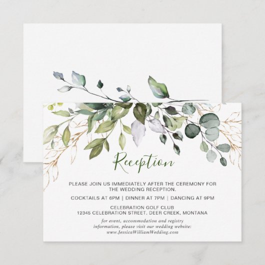 Waterverf Eucalyptus Groene Huwelijksreceptie Informatiekaartje (Voorkant / Achterkant)