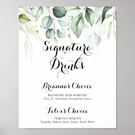 Waterverf Eucalyptus Groene Signature Dranken Poster (Voorkant)