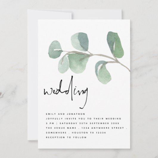 Waterverf Eucalyptus Informal Script Weddenschap Kaart (Voorkant)
