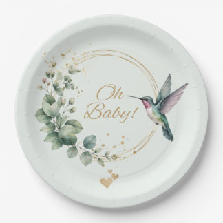 **Waterverf Eucalyptus Kolibrie Baby Shower In Papieren Bordje
