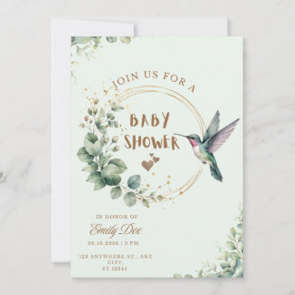 Waterverf Eucalyptus Kolibrie Baby Shower Kaart