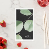 Waterverf Eucalyptus Krachtig Monogram Zwarte Servet (Insitu)