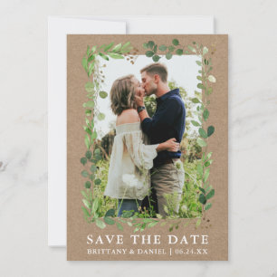Waterverf Eucalyptus Kraft Save the Date Kaart