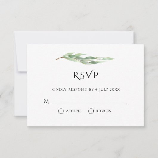 Waterverf Eucalyptus laat gouden bruinwortel achte RSVP Kaartje (Voorkant)