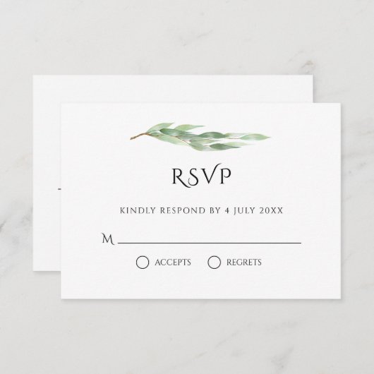 Waterverf Eucalyptus laat gouden bruinwortel achte RSVP Kaartje (Voorkant / Achterkant)