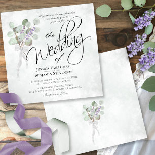 Waterverf Eucalyptus & Lavender Bouquet Wedding Kaart