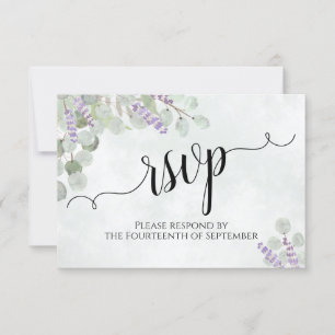 Waterverf Eucalyptus & Lavender Rustic Wedding RSVP Kaartje