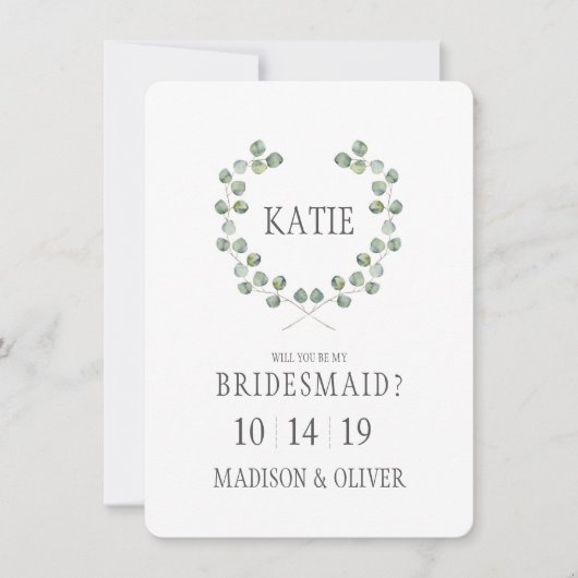 Waterverf Eucalyptus Leaf Lijst | Bridesmaid Kaart (Voorkant)