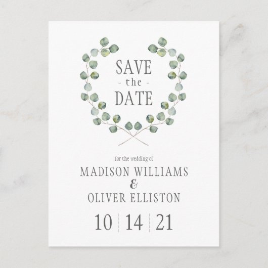 Waterverf Eucalyptus Leaf Lijst | Datum opslaan Briefkaart (Voorkant)