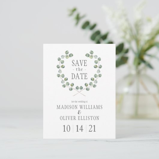 Waterverf Eucalyptus Leaf Lijst | Datum opslaan Briefkaart (Staand voorkant)